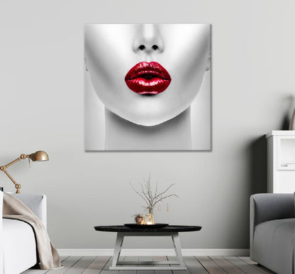 Square Canvas Girl with Red Lipstick B&W Photograph High Quality Print 100% Australian Made