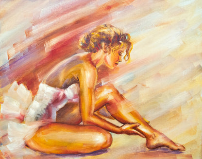 Ballerina Checking Her Feet Painting Print 100% Australian Made