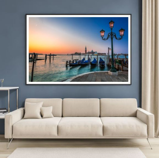 Boats on Bay at Colorful Sunset Photograph Home Decor Premium Quality Poster Print Choose Your Sizes