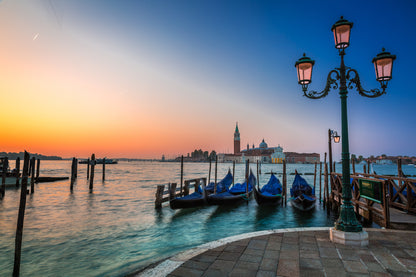 Boats on Bay at Colorful Sunset Photograph Home Decor Premium Quality Poster Print Choose Your Sizes