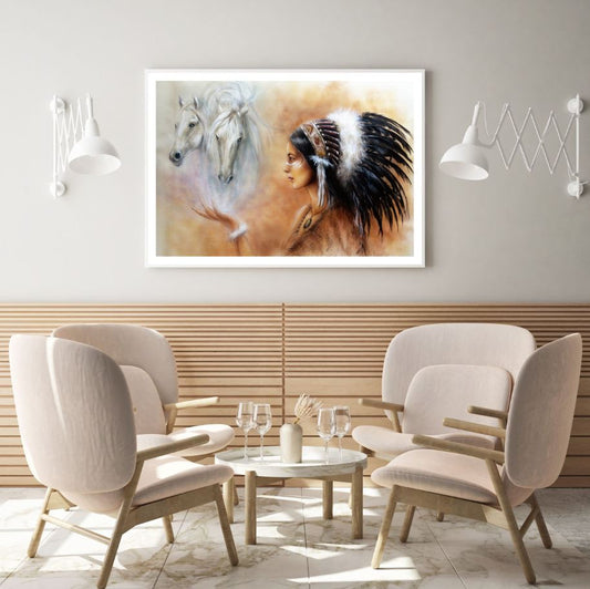 Horses & Worrior Indian Girl Face Home Decor Premium Quality Poster Print Choose Your Sizes