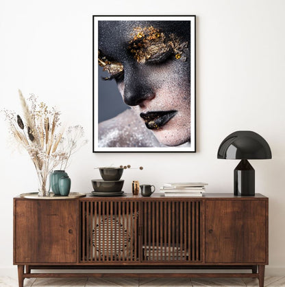 Girl Face with Makeup Black Gold Home Decor Premium Quality Poster Print Choose Your Sizes