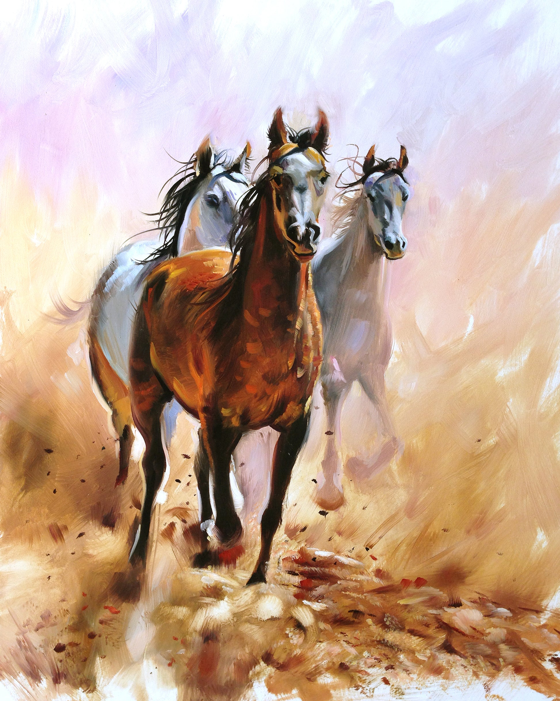 Horses Running Colourful Painting Print 100% Australian Made