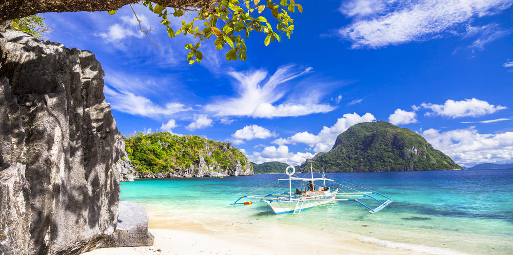 Boat on Beach with Mountain View Photograph Print 100% Australian Made