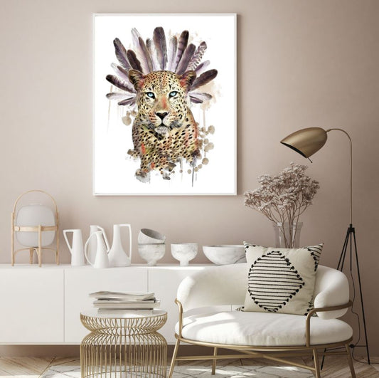 Leopard & Feathers Watercolor Art Home Decor Premium Quality Poster Print Choose Your Sizes
