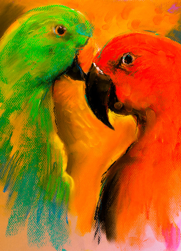 Orange & Green Parrots Painting Print 100% Australian Made