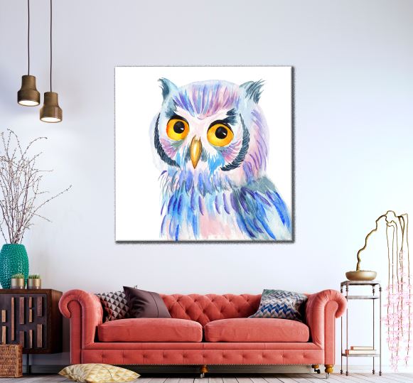 Square Canvas Colorful Owl Portrait Watercolor Painting High Quality Print 100% Australian Made