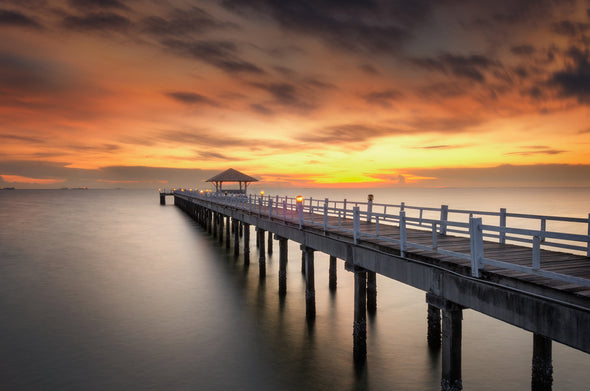 Wooden Pier with Hut Sunset Photograph Print 100% Australian Made