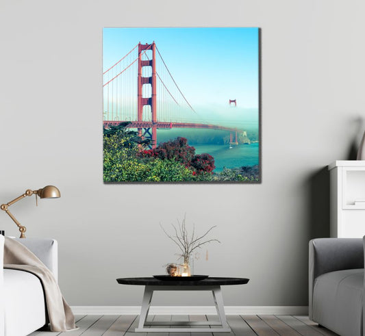 Square Canvas Bridge & Forest Scenery Photograph High Quality Print 100% Australian Made