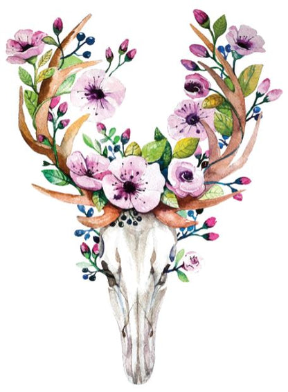 Deer Skull with Flowers Painting Print 100% Australian Made