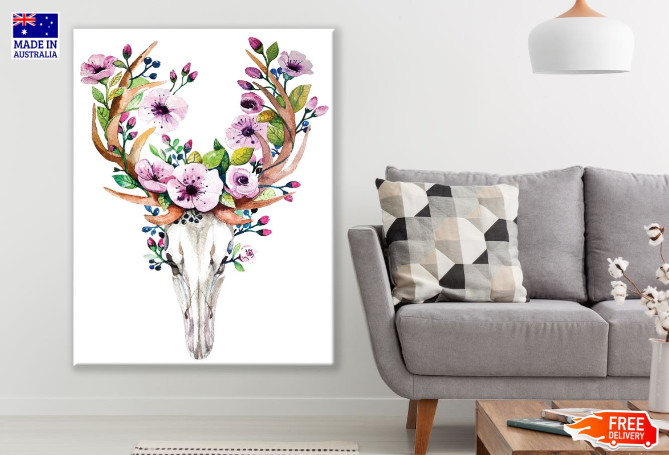 Deer Skull with Flowers Painting Print 100% Australian Made