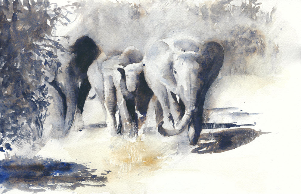 Wild Elephants Running Painting Print 100% Australian Made