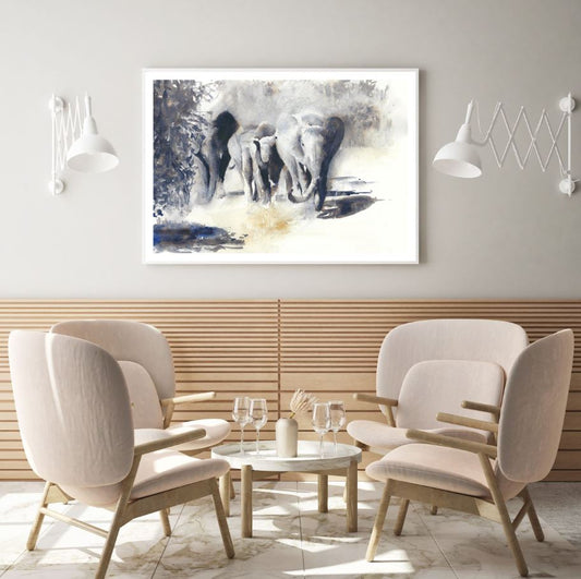 Elephants Watercolor Painting Home Decor Premium Quality Poster Print Choose Your Sizes