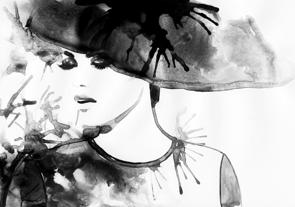 Lady Face Portrait Black & White Watercolour Painting Print 100% Australian Made
