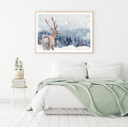 Deer on Snow Photograph Home Decor Premium Quality Poster Print Choose Your Sizes