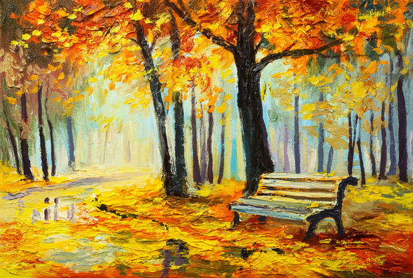 Colourfull Autumn Forest Bench Painting Print 100% Australian Made