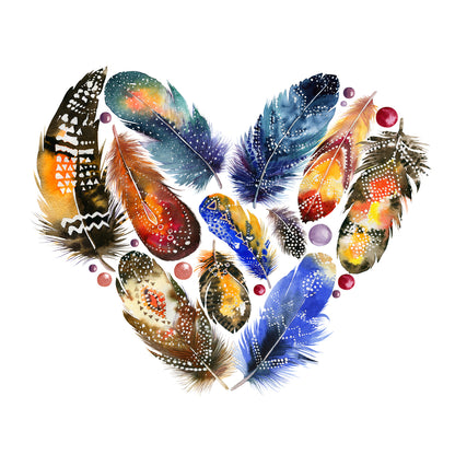 Square Canvas Heart Shaped Feathers Watercolor Painting High Quality Print 100% Australian Made