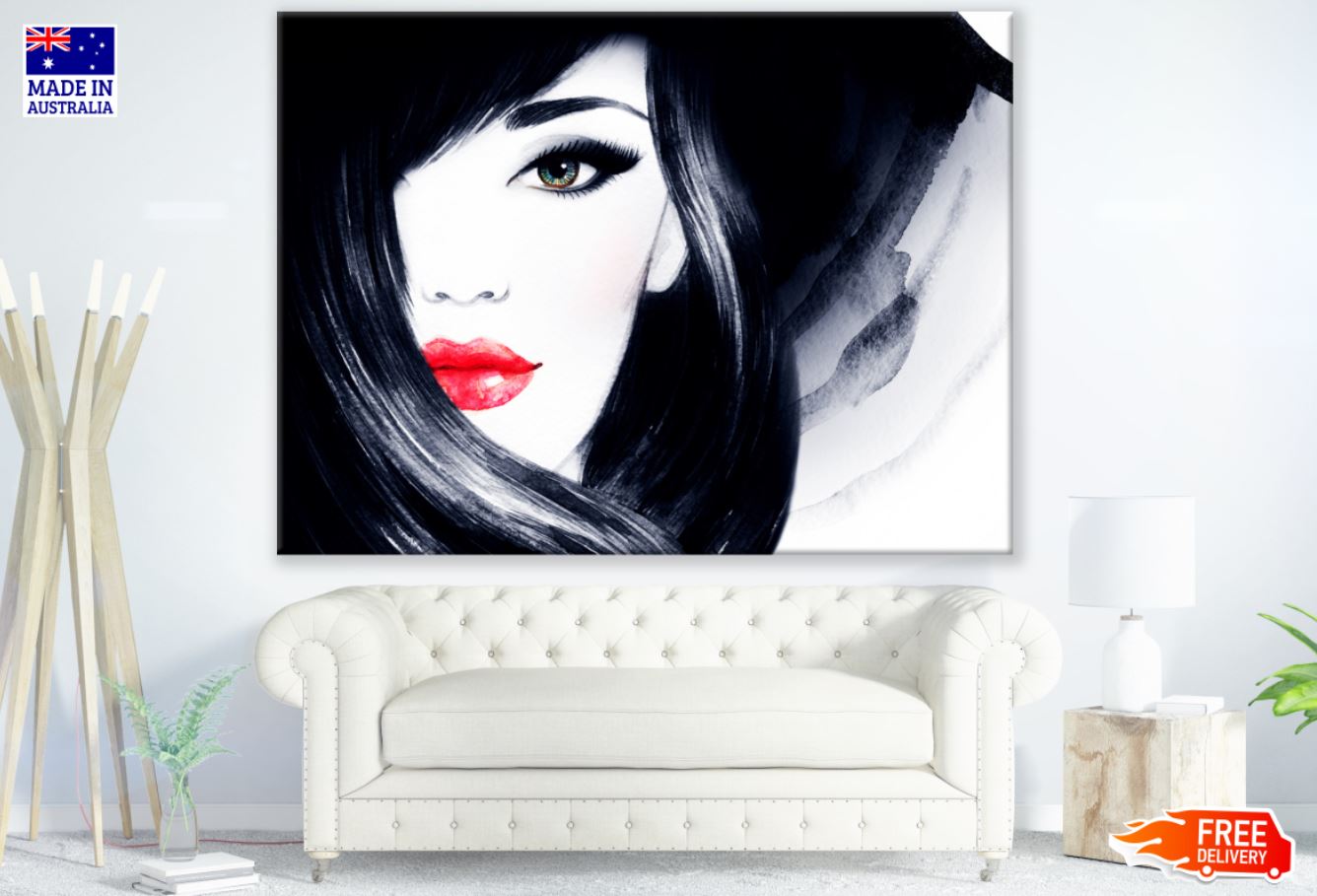 Girl Portrait Black & Red Painting Print 100% Australian Made