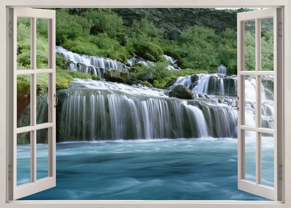 Waterfall Window View Photograph Home Decor Premium Quality Poster Print Choose Your Sizes