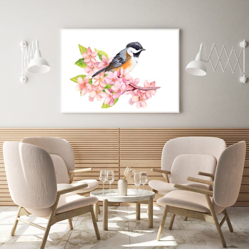 Bird on Flower Tree Watercolor Painting Home Decor Premium Quality Poster Print Choose Your Sizes