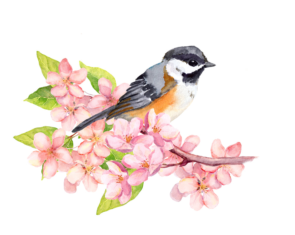 Bird on Flower Tree Watercolor Painting Home Decor Premium Quality Poster Print Choose Your Sizes