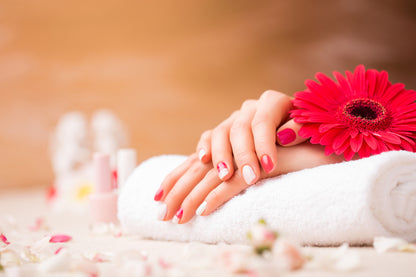 Red Flowers & Hand Closeup View Photograph Home Decor Premium Quality Poster Print Choose Your Sizes