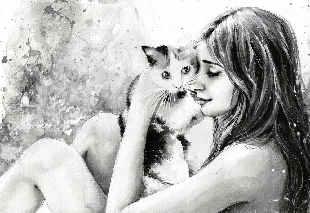 Girl & Cat Drawing Print 100% Australian Made