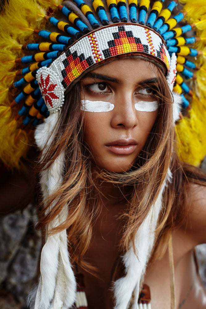 Female Portrait Tribal War Feather Headdress Photograph Print 100% Australian Made