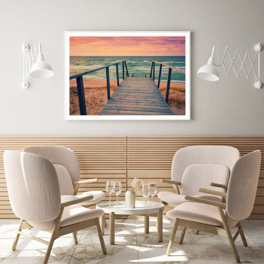 Wooden Bridge on Beach Photograph Home Decor Premium Quality Poster Print Choose Your Sizes