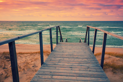 Wooden Bridge on Beach Photograph Home Decor Premium Quality Poster Print Choose Your Sizes