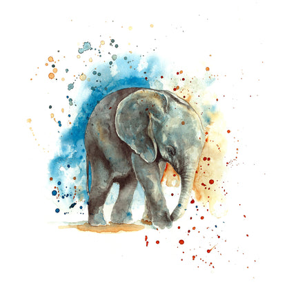 Square Canvas Elephant & Abstract Background Watercolor Painting High Quality Print 100% Australian Made