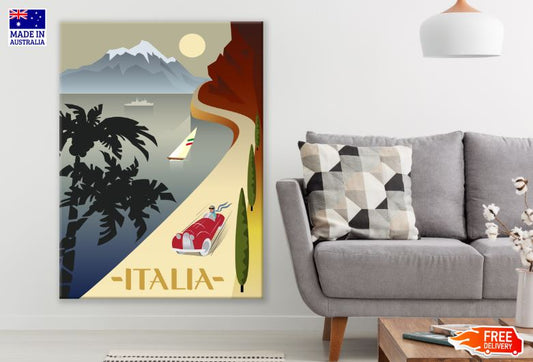 Red Car & Italy Vector Art Print 100% Australian Made