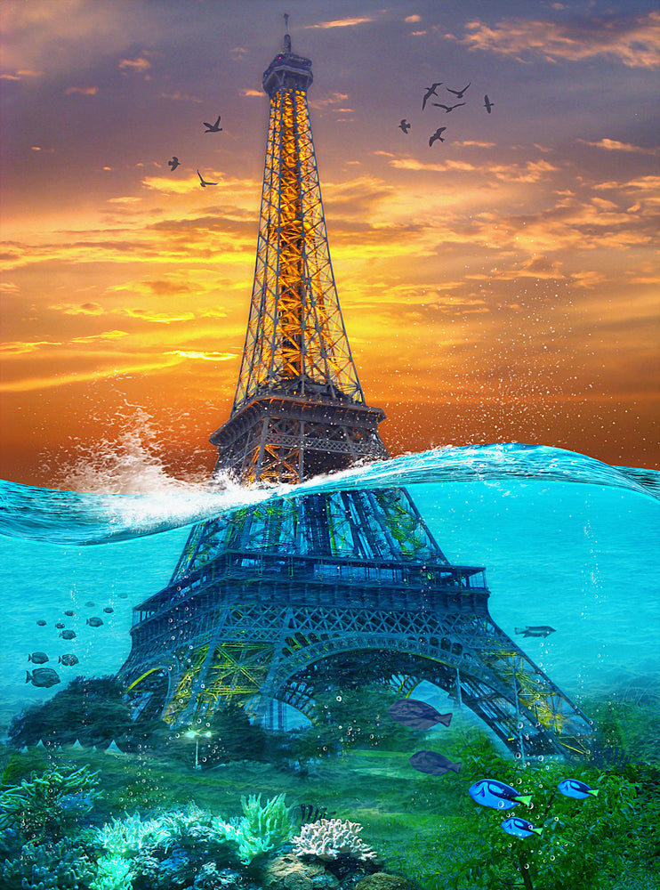 Eiffel Tower & Under Water imaginery Painting Print 100% Australian Made