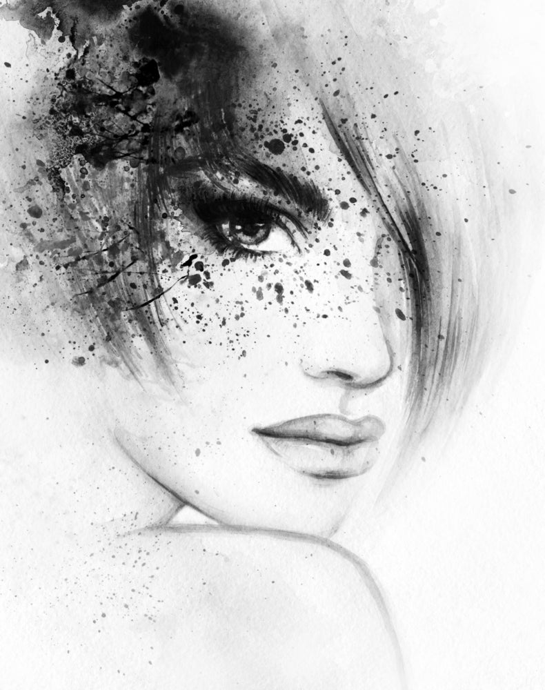 Woman Portrait B&W Watercolor Painting Print 100% Australian Made