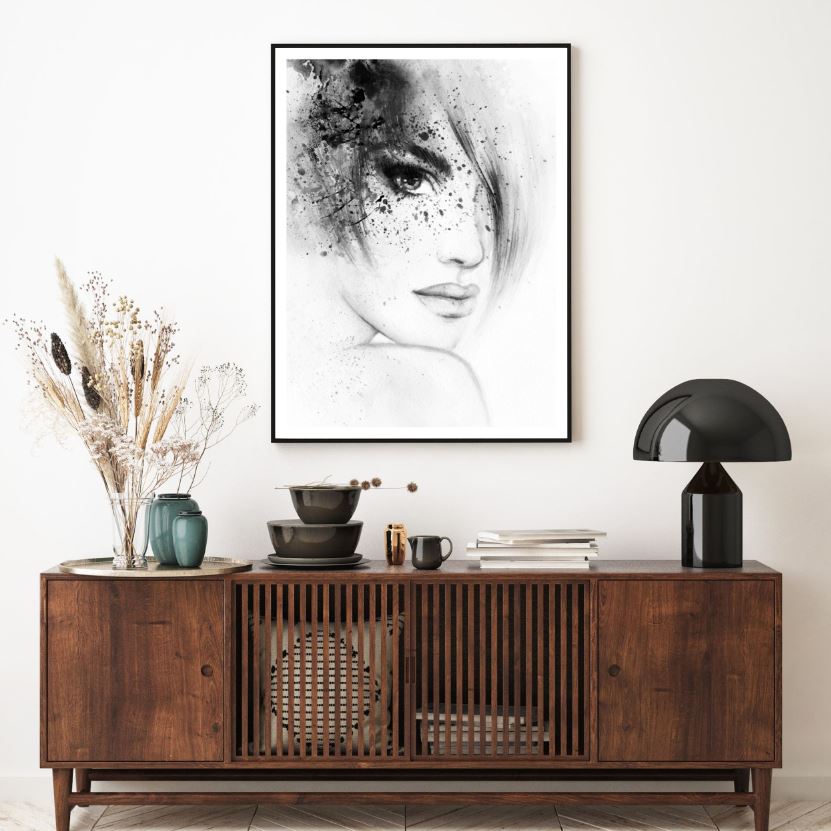 Woman Portrait B&W Watercolor Painting Home Decor Premium Quality Poster Print Choose Your Sizes