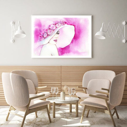 Pink Woman Portrait Watercolor Painting Home Decor Premium Quality Poster Print Choose Your Sizes