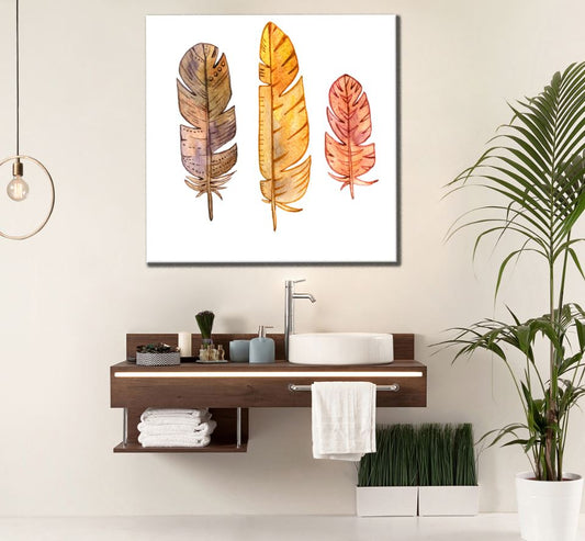 Square Canvas Colorful Feather Design High Quality Print 100% Australian Made