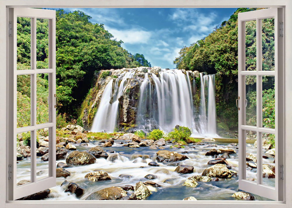 Waterfall Window View Photograph Home Decor Premium Quality Poster Print Choose Your Sizes