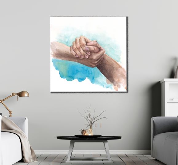 Square Canvas Shaking Hands Watercolor Painting High Quality Print 100% Australian Made