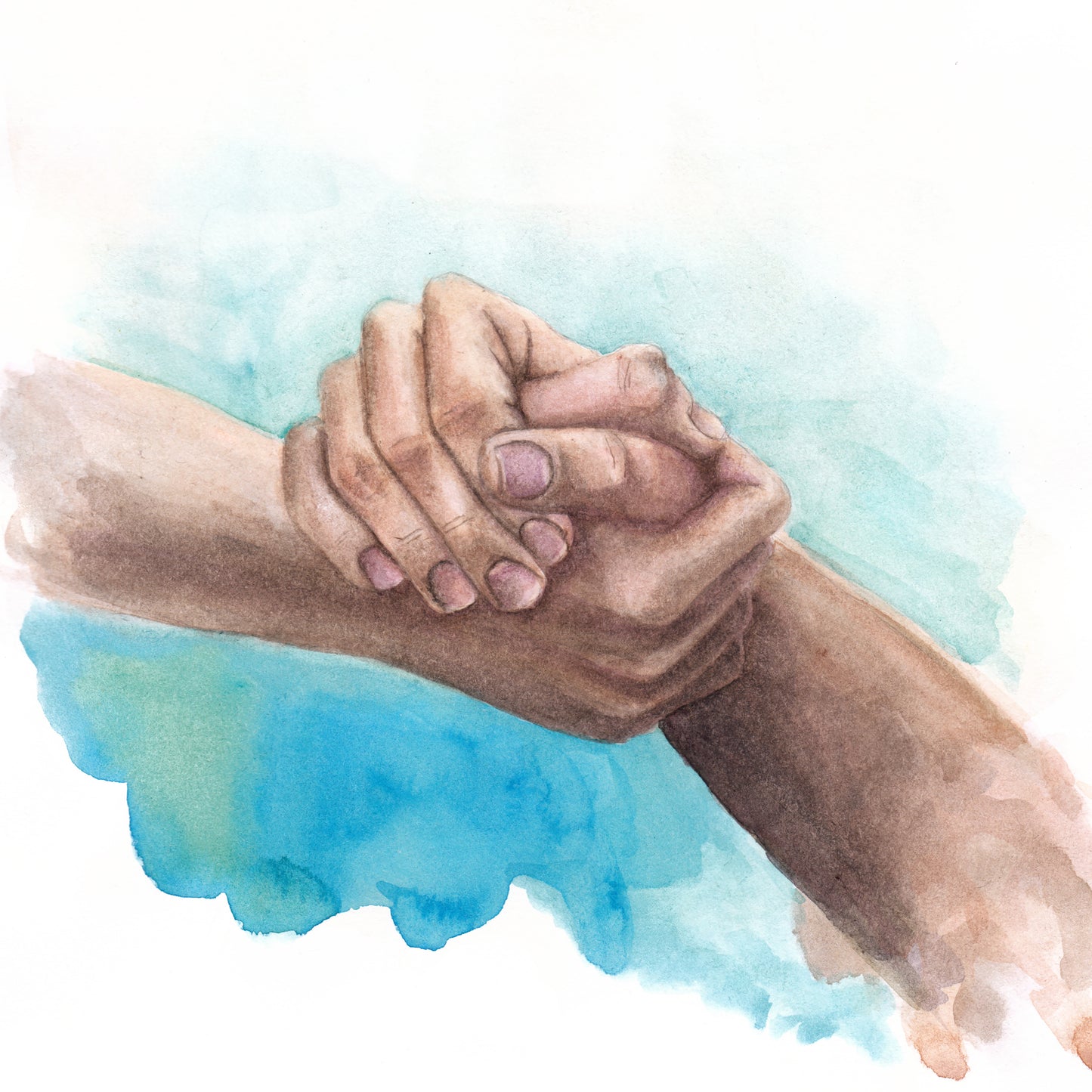 Square Canvas Shaking Hands Watercolor Painting High Quality Print 100% Australian Made