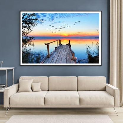 Wooden Pier Over Lake Sunset View Home Decor Premium Quality Poster Print Choose Your Sizes