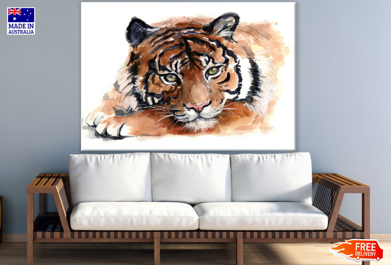 Tiger Portrait Watercolor Painting Print 100% Australian Made