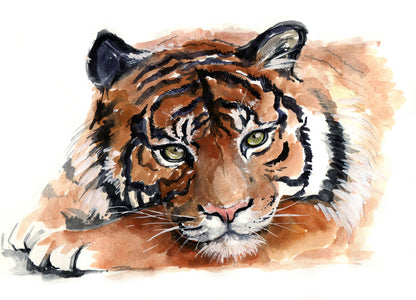 Tiger Portrait Watercolor Painting Home Decor Premium Quality Poster Print Choose Your Sizes