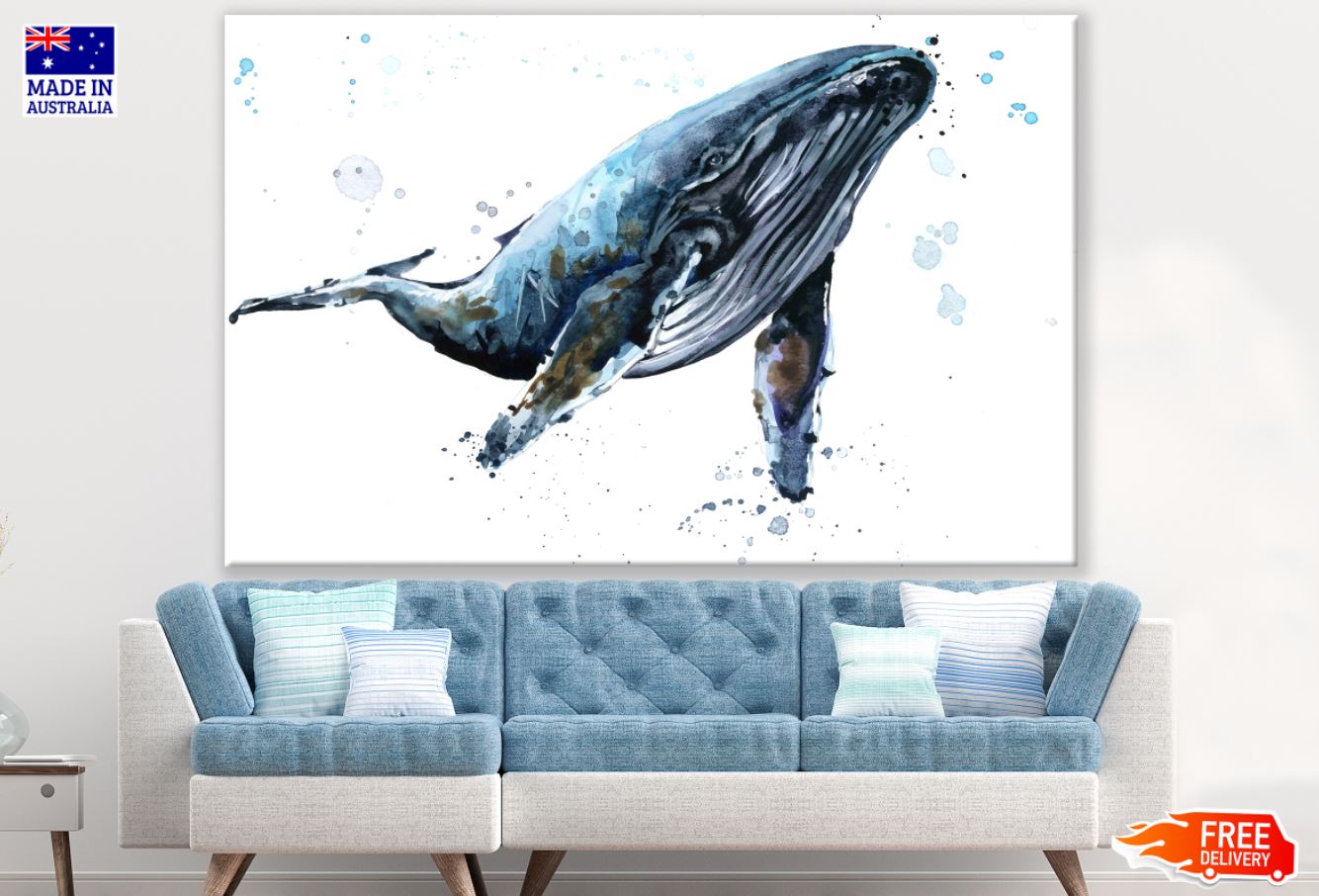 Whale Watercolor Painting Print 100% Australian Made