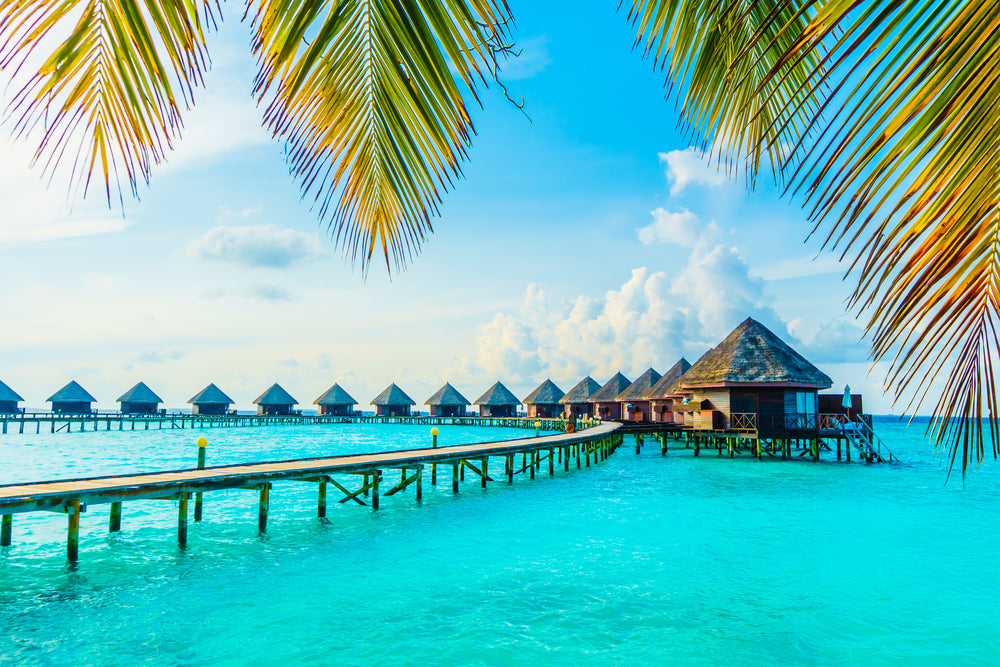 Beautiful Resort On Pier Over Tropical Beach Photograph Print 100% Australian Made