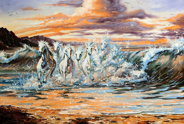 White Horses Running on Water Painting Print 100% Australian Made