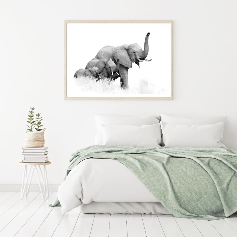 Elephants Family B&W Photograph Home Decor Premium Quality Poster Print Choose Your Sizes