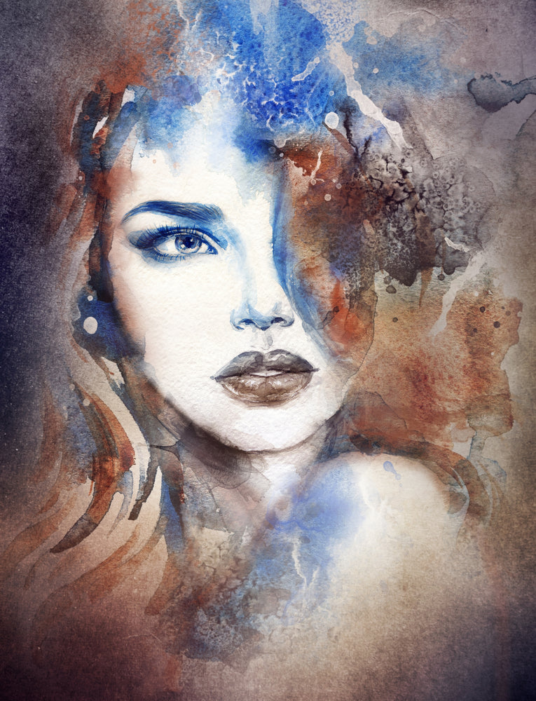 Woman Face Portrait Watercolor Painting Home Decor Premium Quality Poster Print Choose Your Sizes