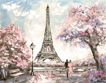 Eiffel Tower Red Roses & Couple Painting Print 100% Australian Made