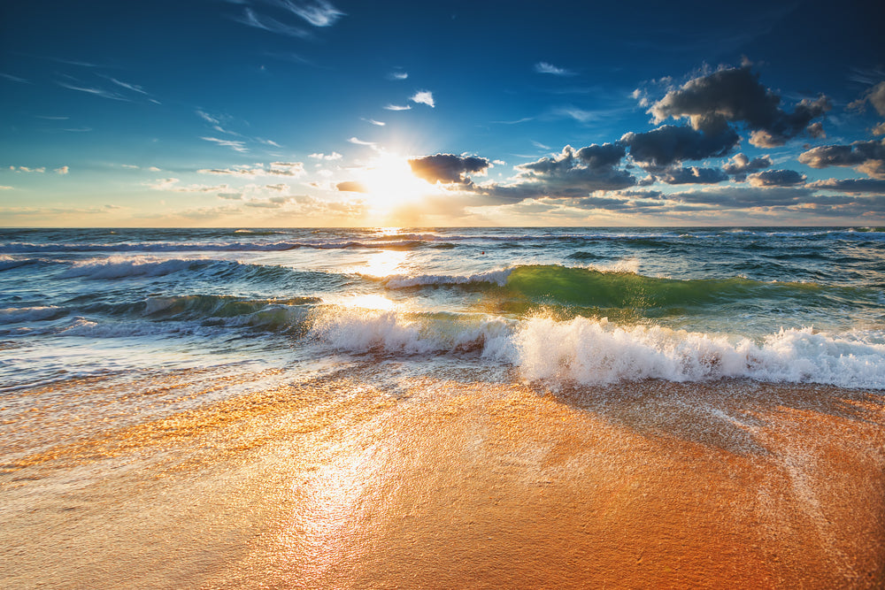 Beautiful Beach Sunset Waves Photograph Print 100% Australian Made